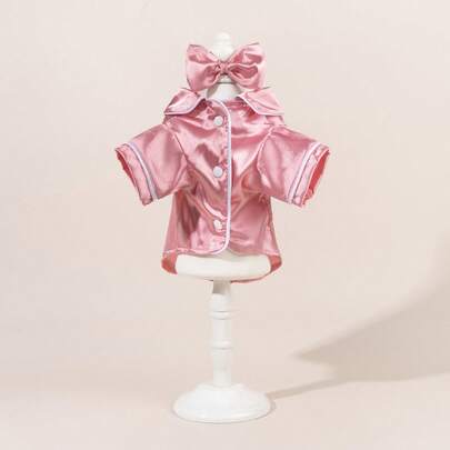 1 Conjunto de ropa de dormir y ropa de estar en casa de satén, vestido de mascota con cuello Peter Pan, vestido de mascota de lana gruesa y cálida con cuello Peter Pan, adecuado para perros y gatos, otoño/invierno