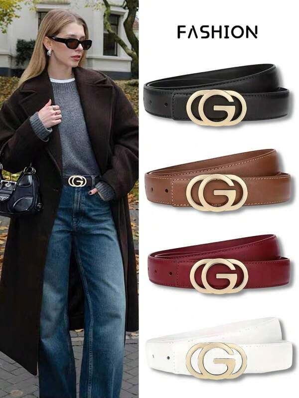 1 قطعة حزام جديد التصميم للجنسين، من الجلد الحقيقي، بإبزيم بحرف، بسيط وعملي للجينز والبناطيل الكاجوال في الصيف والمدرسة والخريف وعيد الهالوين