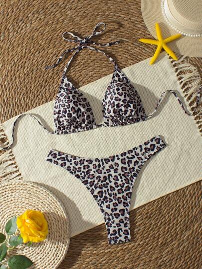 Costume da bagno con stampa leopardata, costume da bagno a 2 pezzi, sfumatura di colori, estivo, da spiaggia, per vacanze, outfit estivi da donna, outfit da spiaggia da donna, abbigliamento da spiaggia da donna, costume da bagno push-up, stampa cheetah, stampa leopardata, viaggio di laurea