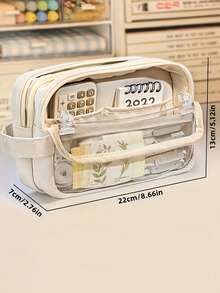 大容量PVC铅笔盒 - 透明多隔层收纳盒，带计算器、笔记本和笔 - 适合学校、办公室和旅行 - 是学生、专业人士、男士和女士的理想之选，学校文具收纳盒，功能齐全的收纳盒，拉链封口，不含配件的铅笔袋，返校季，学习用品，铅笔袋，书包 - 彩色 - 查看 2