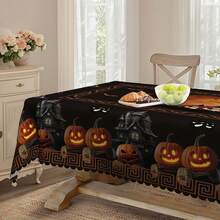 1pc Halloween Round/Rectangle Tablecloth - 60 Inch Polyester, Suitable For Halloween Decoration, Kitchen Party, Family Gathering And Picnic, Durable Tablecloth, Halloween Decor