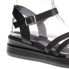 Women's Flat Sandals, Metal Strap Ankle Buckle Design - Comfortable Summer Daily Wear - Black - View 2