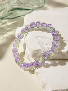 imoli 7pcs/Set Minimalist Gradient Glass Bead Bracelet Set For Women, Dopamine Color Jewelry, Perfect Daily Wear & Gift
