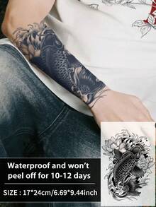 1Pc Fake Tattoo Temporary Tattoos Semi Permanent Tattoo Koi Carp Traditional Waterproof Sweatproof Last For 1-2 Weeks Realistic Herbal Juice Anti-Friction Non-Reflective Black For Woman And Men Tattoo Stickers For Arm, Chest, Leg, Abdomen, Waist, Finger, Neck, Spine, Modernist Body Art - Black - View 6