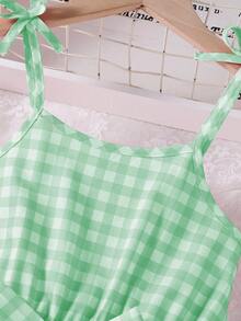 Girls Pink Plaid Strap Dress, Elegant & Comfortable A-Line Dress For Summer - Green - View 5