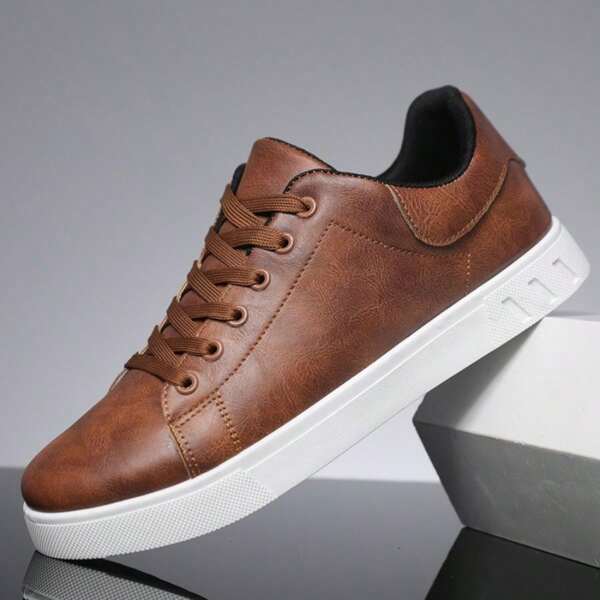 Veelzijdige, ademende, witte casual sneakers met knoopsluiting voor heren, modieuze, lichtgewicht, comfortabele, platte schoenen met ronde neus