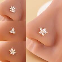 4pcs Flower Nose Studs With Synthetic Zirconia, Suitable For Daily Wear And Gifting - Cute Petal Design Nose Rings - L-Shaped Piercing Jewelry - Multicolor - View 8