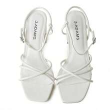 Women Strappy Square Toe Chunky Block Mid Heel Sandals – Cute Elegant Buckle Strap Heels For Spring/Summer Weddings, Bridesmaid, Date Night, Party, Prom & Business Casual Wear [Size Up Half Size] - 白色素食皮革 - 查看 3