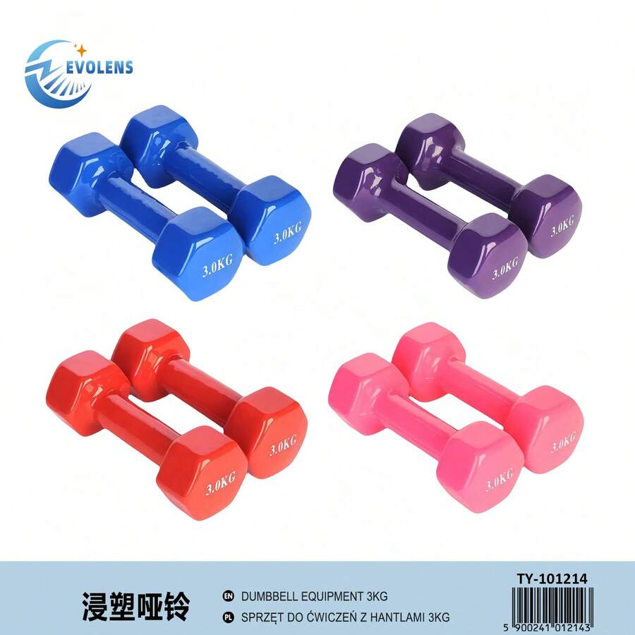 1pc 3kg Hexagonal Glossy Dumbbell, Unisex Strength Training, Fitness Shaping, Random Color - Random Color - View 1
