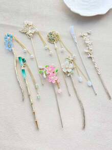 6pcs Chinese Style Hair Clips & Accessories Set, French Minimalist Casual Fashion Retro Zinc Alloy Material Hanfu Headpieces, New Chinese Style Bun Hairpin, Tassel Hairpin, Ancient Costume Headpiece, High-End Quality, Ideal Valentine's Day Couples Gift, Bestseller, Bun Extension, Pins For Hair