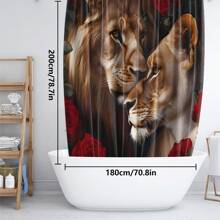 1pc/4pcs Lion Rose Pattern Shower Curtain Sets Gifts, Romatic Bathroom Sets With Shower Curtain And Rugs, WaterProof Home Bathroom Decoration And Toilet Floor Mats 3pcs Set With 12 Shower Curtain Hooks Bathroom Accessories Back To School