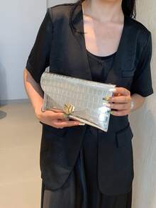 2026 Fashion Colorful Minimalist Clutch Bag, Envelope Bag, Crocodile Embossed Sequin Nightclub Envelope Bag For Women - Silver - View 4