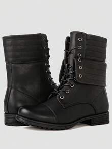 GLOBALWIN Women's Fashion Low Heels Lace Up Ankle Boots Fall Boots Holiday Season - Black - View 1
