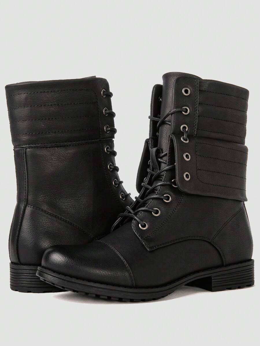 GLOBALWIN Women's Fashion Low Heels Lace Up Ankle Boots Fall Boots Holiday Season - Black - View 1