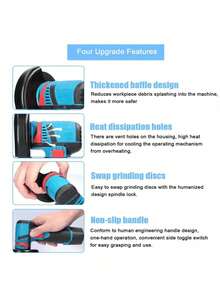 Esmeriladora angular Mini amoladora angular, Amoladora angular eléctrica Weytoll de 19500 rpm sin escobillas, amoladora eléctrica portátil de mano con 2 discos de corte, cargador y guantes - Multicolor - Ver 6