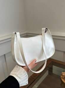 Bolso de hombro con cierre de cremallera de unicolor y estilo minimalista, bolso de medialuna elegante y sencillo, bolso de hombro con cremallera, bolso de unicolor de piel sintética, bolso burdeos, regalo ideal para Año Nuevo, bolso burdeos de moda