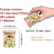 New  15 Piece Glass Storage Jars Set  Airtight Bamboo Lids And Labels,6oz Glass E Jar Mini Food Storage Containers For Home ,Pantry,Tea,Sugar,Salt,Cee,Flour,Herbs,Grains - 6盎司X15包 - 查看 2