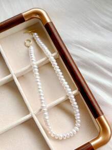 1 peça elegante colar com pingente de ábaco auspicioso de pérolas naturais, pérolas naturais, moda de alta qualidade, versátil, presente de férias para mulheres