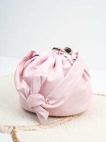Knot Detail Drawstring Bucket Bag - L-Pink - View 2