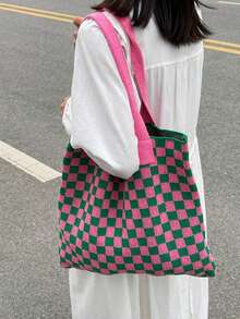 夏季轻便休闲镂空沙滩包编织购物钩针托特包，大容量手提包，适合旅行、户外和学校。可容纳书籍多功能厨房收纳午餐袋，适合海滩度假或轻松携带，是送给妈妈的优雅母亲节礼物，婚礼季节 - 彩色 - 查看 3