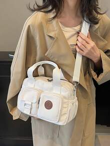 休闲时尚大容量女士手提包，新款斜挎包，简约优雅托特包，多功能日常高可见度单肩包，多口袋设计，适合购物和通勤 - 白色 - 查看 4