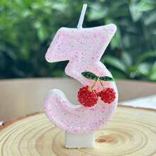 1 pieza Vela con número de cumpleaños, vela de cumpleaños con cereza, vela de pastel con lentejuelas como decoración, adecuada para celebraciones de aniversario de niñas y mujeres