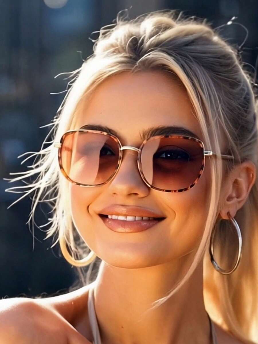 1 件女士复古方形框架时尚眼镜，时尚优雅，适合日常、旅行、休闲穿着，PC（聚碳酸酯）四季皆宜 - 彩色 - 查看 1