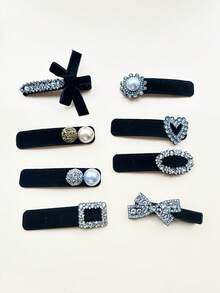 8 件休闲街头风格植绒椭圆形发夹，适合所有季节，发饰，爪夹，鸭嘴夹，发夹，发夹