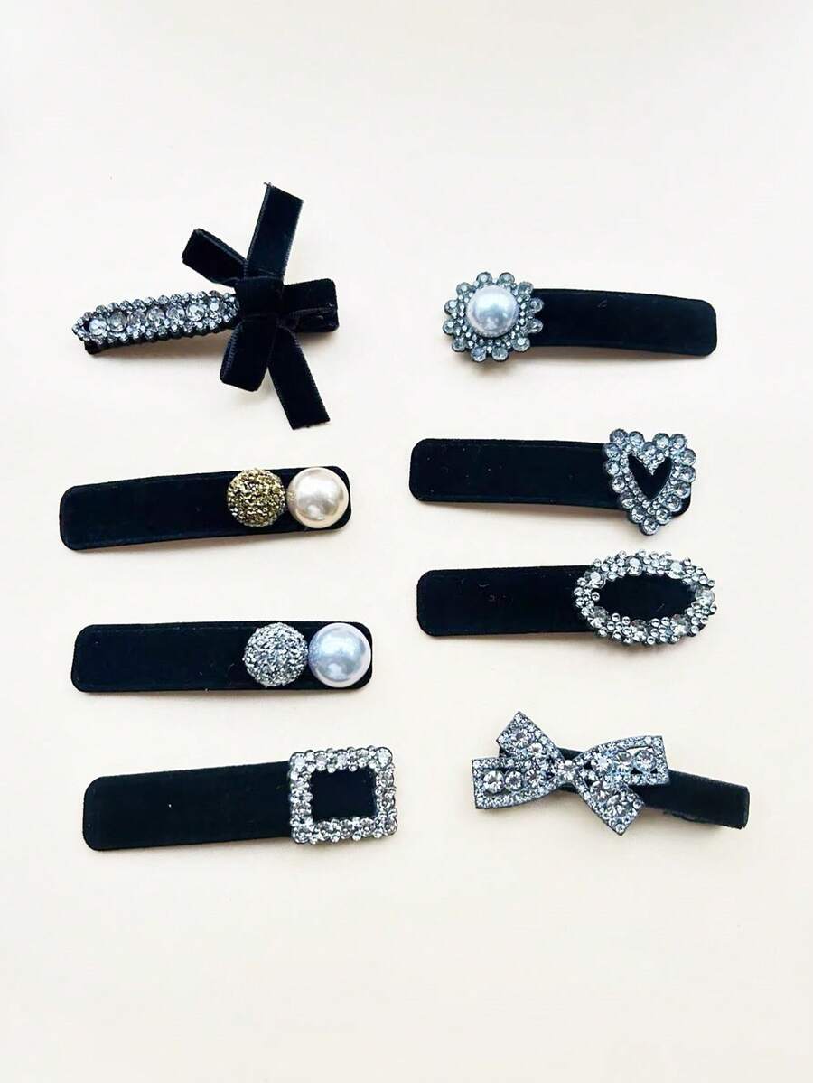 8 件休闲街头风格植绒椭圆形发夹，适合所有季节，发饰，爪夹，鸭嘴夹，发夹，发夹