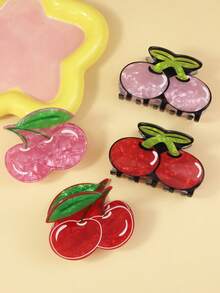 1 件女士卡通樱桃图案 PVC 发夹，日常使用的装饰头饰，创意礼物，适合女孩的时尚发饰优雅发夹 - 彩色 - 查看 3