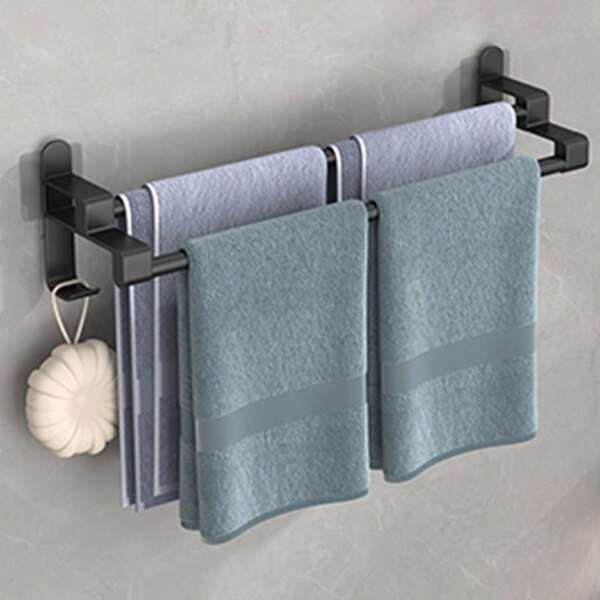 1 pièce Barre porte-serviette et organisateur multifonctionnel gris - Rail flexible monté au mur pour la cuisine et la salle de bain (acier inoxydable, installation sans perçage)