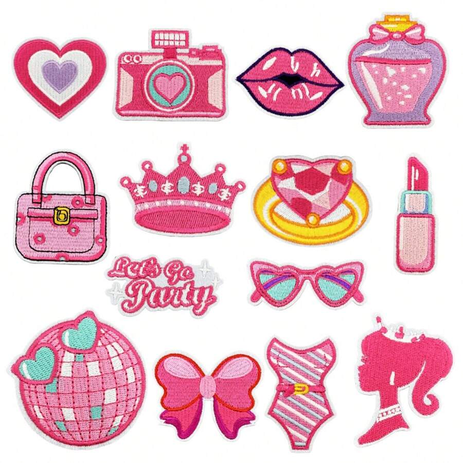 Accesorio de ropa en forma de parche de tela creativo, al por mayor, con diseño de joyería personalizada de princesa rosa inglesa de dibujos animados linda