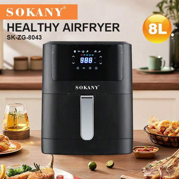 SOKANY SOKANY 8043 Household Automatic Multi-Function Air Fryer, 8L Large Capacity, Oven All-In-One Machine.2000W High Power, Can Be Quickly Baked.High-Definition LED Screen Design, Full Of Advanced Sense.The Temperature Is Up To 200 Degrees.Surround The Hot Air 360 Degrees.Stainless Steel Liner, Easy To Clean.Very Suitable For Family French Fries, Fried Chicken Wings, Grilled Chicken, Baked Egg Tarts.