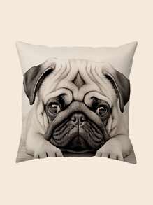 Washable Pug Cushion Cover | Modern Style, Zipper Closure, Woven Polyester, Decorative Pillow Case, Suitable For All Room Types - Without Filling (Pillow Insert Not Included)