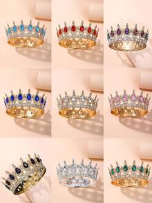 1pc Elegant Princess Headpiece, Rhinestone Crown Headband Adult Wedding Birthday Party Cosplay Accessory, Alloy Bridal Crown, Shiny Letter Design, Halloween - Multicolor - View 1