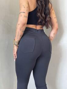 Flannel Riding Trousers With Pocket High Waist Autumn Winter - màu đen - Xem 3