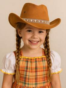 CHILDREN'S Suede Cowboy Hat With HEART BRILLIANT Band - 駝色 - 查看 1