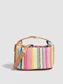 Women's Straw Crossbody Bag, 2025 New Style Fashionable Casual Versatile Shoulder Bag For Women & Girls, Simple All-Match Bag For Daily Life & Work,  Everyday Bags - Pink - View 8