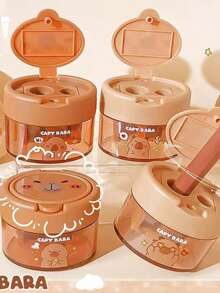 6件随机水豚双孔卷笔刀，卡通创意翻盖可爱迷你便携式学生铅笔刀