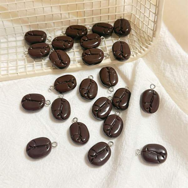 Juego de 10 piezas/20 piezas de cuentas con forma de grano de café artificiales, aptas para hacer joyas DIY como colgantes, aretes, collares, pulseras, llaveros, adornos de bolso y manualidades de resina