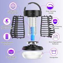 Electric Camping Light, Portable Electric Mosquito Killer USB Charging, 2-In-1 Insecticide - For Indoor And Outdoor Use, Mosquito Killer+Camping Light Mode - Kills Moths, Wasps, Mosquitoes, Etc., Rechargeable Mosquito Killer And Camping Light, 2000V UV Insect Trap, 395NM Light Trap And 720 ° Insect Attraction, For Indoor And Outdoor Use, Covering 300 Square Feet
