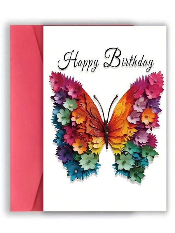 Tarjeta de cumpleaños con mariposa hermosa y sobre, de material de papel premium, con proceso UV, no es 3D, tarjeta de cumpleaños perfecta para mejores amigos, familia y seres queridos, artículo inusual, artículo estético encantador, tarjeta de cumpleaños, con tres opciones de color de sobre.
