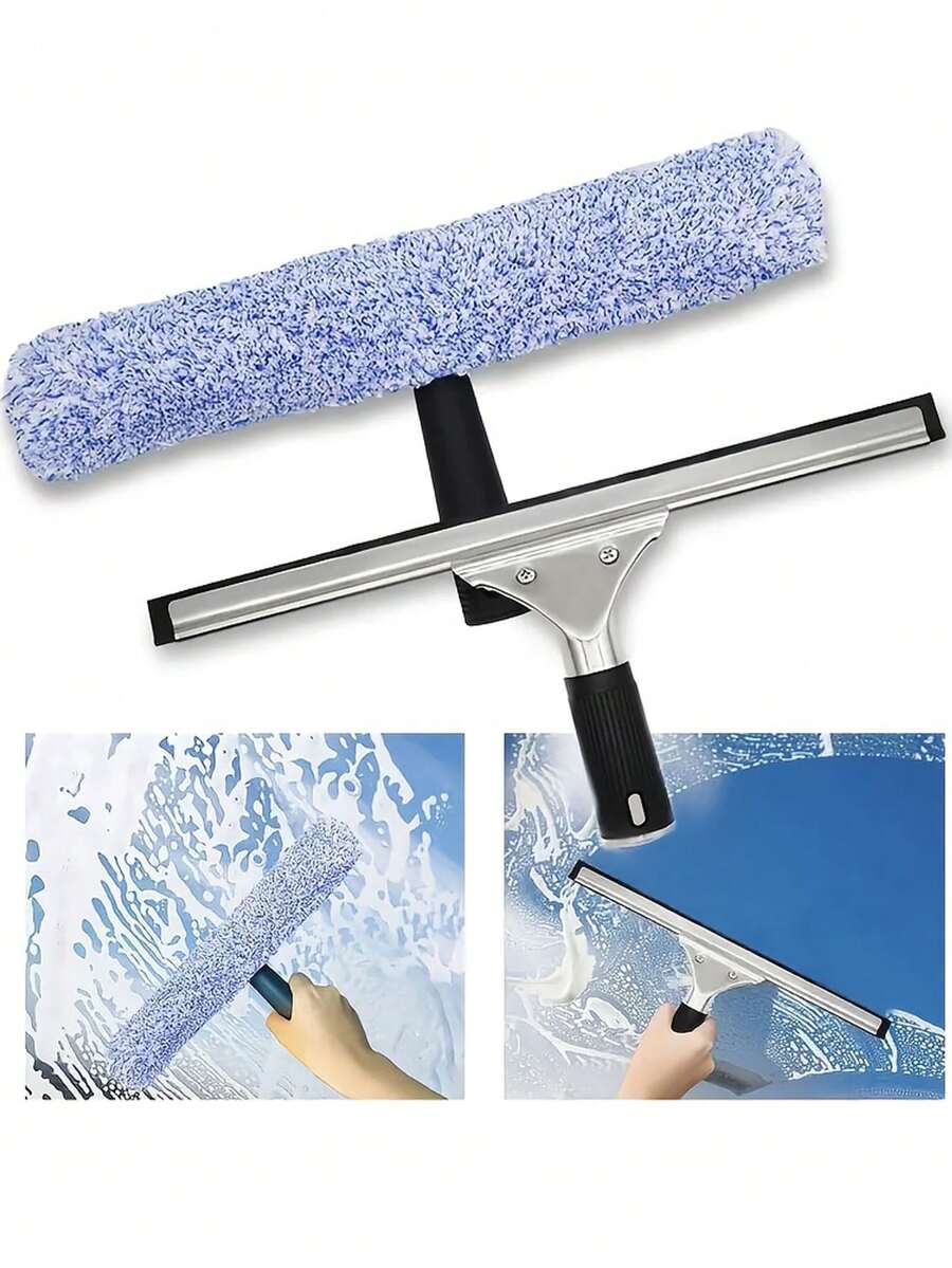 2-In-1 Professional Window Cleaning Set: Silicone Squeegee And Microfiber Cloth - Suitable For Cleaning Shower Glass, Mirrors, Doors And Cars. Ideal For Daily Window Cleaning. - Multicolor - View 1