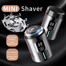 Barbeador elétrico masculino com tela de LED, barbeador masculino com lâmina, barbeador IPX7 para uso úmido e seco com 18 lâminas flexíveis, estação de carregamento USB-C para barba e rosto, carregador sem fio moderno, cinza, branco, prata
