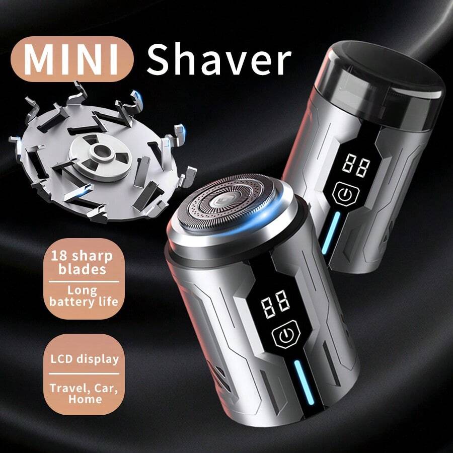 Barbeador elétrico masculino com tela de LED, barbeador masculino com lâmina, barbeador IPX7 para uso úmido e seco com 18 lâminas flexíveis, estação de carregamento USB-C para barba e rosto, carregador sem fio moderno, cinza, branco, prata