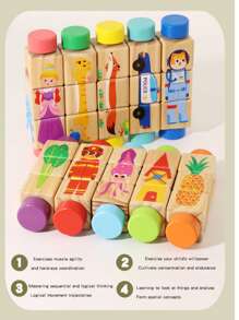 Novos Blocos de Construção de Madeira Rotativos - Um Jogo Interessante. Figuras, Vegetais, Carros, Brinquedos de Cubo. Adequado para Crianças de 3, 4, 5, 6, 7 Anos (Meninas e Meninos). Excelentes Brinquedos Sensoriais para Crianças como Presentes de Aniversário e Páscoa.