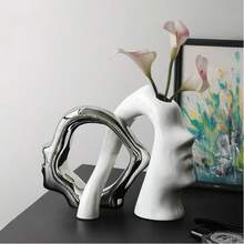 1pc Hollow Ceramic Vase, Abstract Floral Design Ceramic Vase, Modern Boho Style Decorative Ceramic Vase For Home Decor