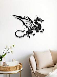 Ferocious Black Metal Dragon Wall Decor - Detailed Mythical Creature Sculpture, Suitable For Indoor/Outdoor Decoration, Fantasy-Style Garden Or Home Decor, Durable And Easy To Clean, Outdoor Wall Decoration | Mystical Decoration | Metal Finish, Dragon Decor
