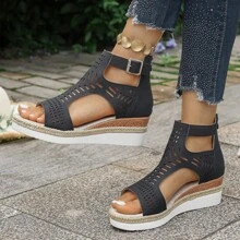 2025年夏季新款女士休闲凉鞋，波西米亚罗马风格，后拉链