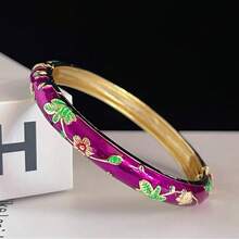 1 pieza Nuevo brazalete estilo bohemio de esmalte cloisonné con flores doradas, joya adecuada para mujeres y niñas - Pulsera cloisonné esmaltada con estampado floral - Ver 14